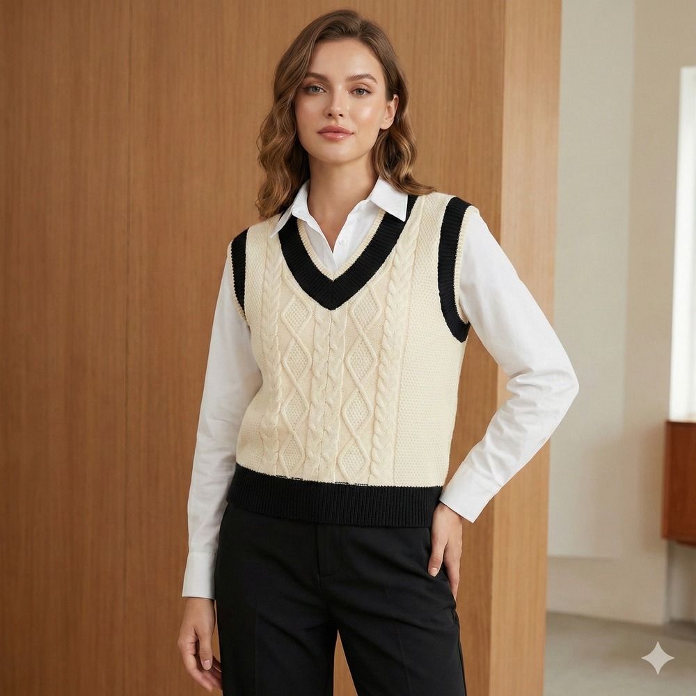 Cider Oversized Women's V Neck Sleeveless Sweater Knitwear Clueless Classic SzS